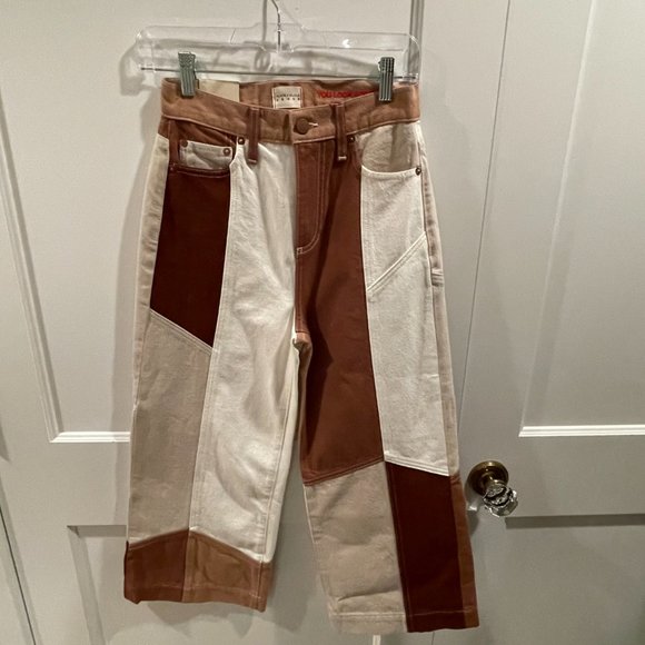 NWT Alice + Olivia Brown Patchwork Wide Leg Gaucho Cropped, Size 26 - Picture 9 of 16